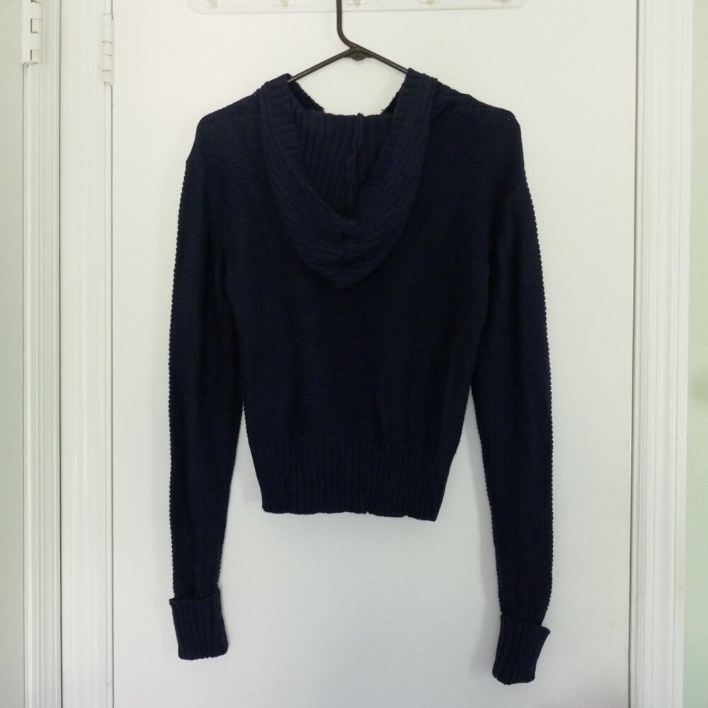 cozy navy blue cable knit hooded open front sweater size S - Picture 3 of 4